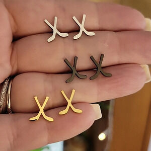 Hockey Stick Stud Earrings, Choice of Color